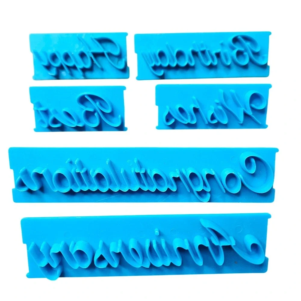 Wilton Cake Message Press Set 1988 Blue 6pc 2104-2061 Happy Birthday Anniversary